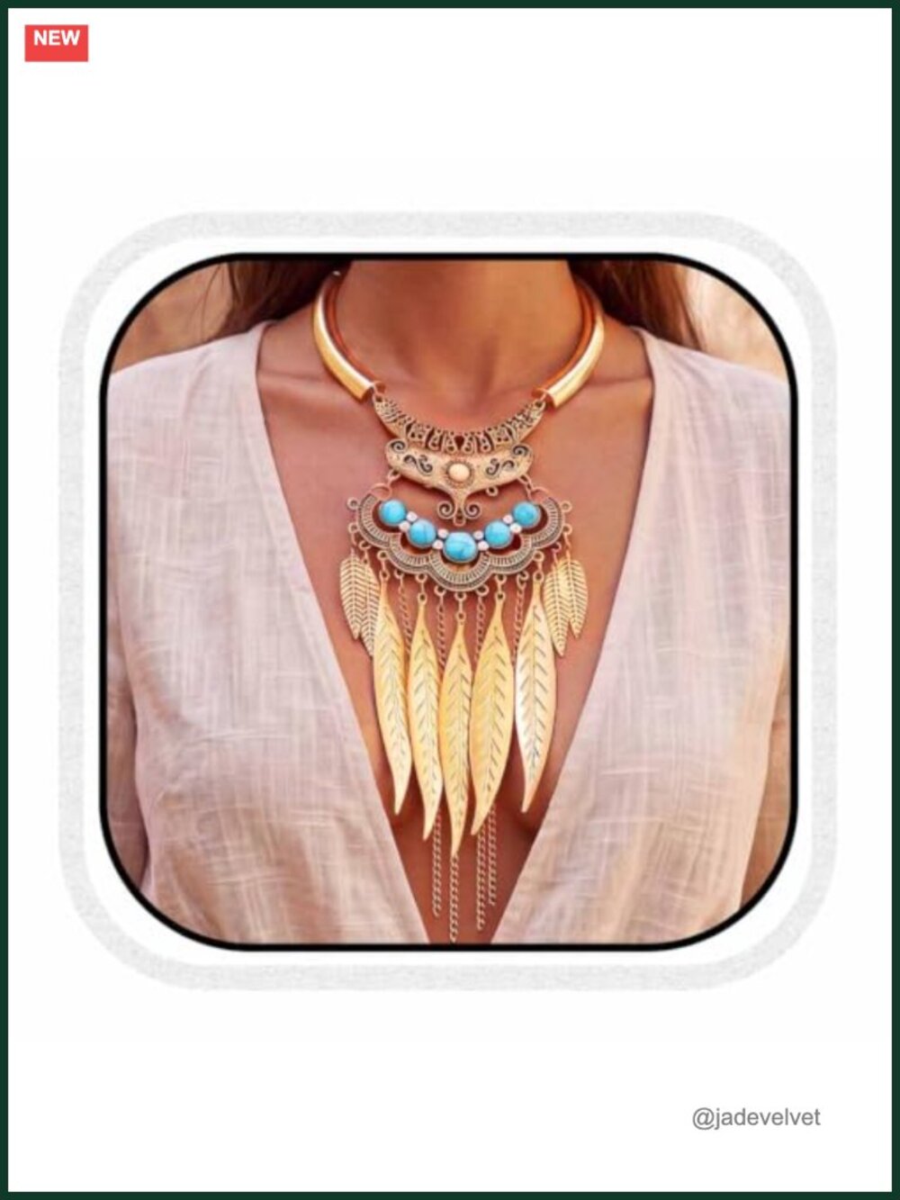 Gold Tassel Leaf Collar Necklace Retro Egyptian Costume Jewelry for Women